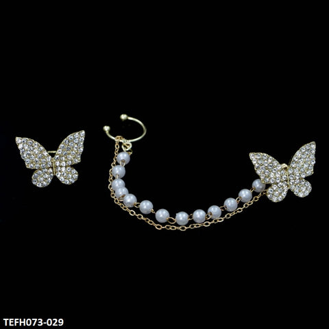 TEFH073 SYB 2 Pearl Butterfly Single Ear Cuff - TEFH