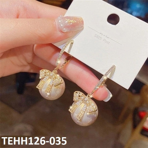 TEHH126 SYB Bow & Pearl Ear Hoops Pair - TEHH