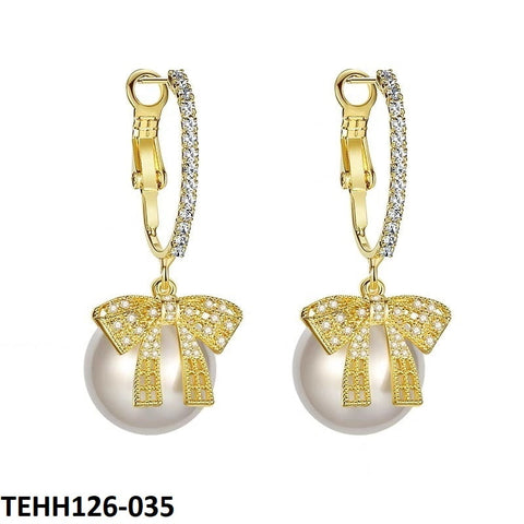 TEHH126 SYB Bow & Pearl Ear Hoops Pair - TEHH