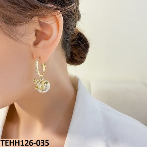 TEHH126 SYB Bow & Pearl Ear Hoops Pair - TEHH