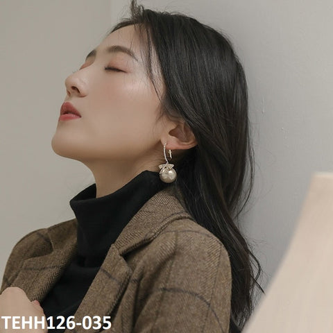 TEHH126 SYB Bow & Pearl Ear Hoops Pair - TEHH