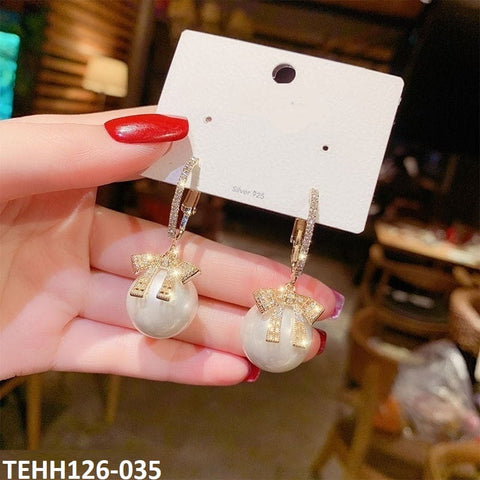 TEHH126 SYB Bow & Pearl Ear Hoops Pair - TEHH