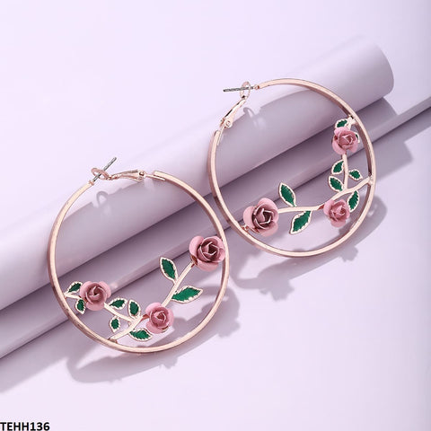TEHH136 LSH Rose Ear Hoops Pair - TEHH