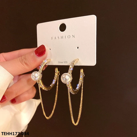 TEHH177 SYB Round Pearl Chain Drop Hoops Pair - CEHH