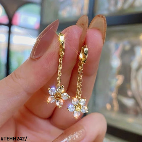 TEHH242 JMN Flower Drop Ear Hoops Pair - CEHH