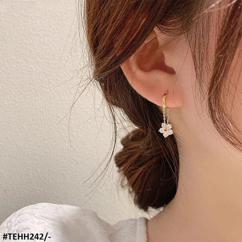 TEHH242 JMN Flower Drop Ear Hoops Pair - CEHH
