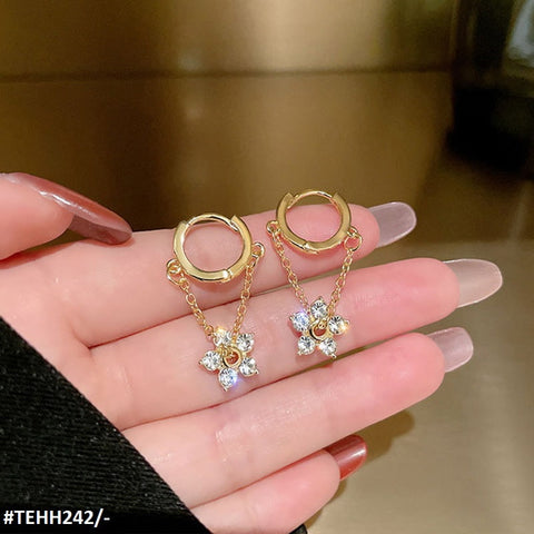 TEHH242 JMN Flower Drop Ear Hoops Pair - CEHH