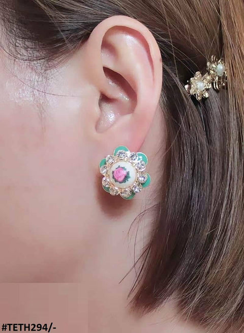 TETH294 SKM Painted Flower Stud Ear Tops Pair - TETH