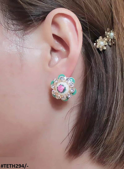 TETH294 SKM Painted Flower Stud Ear Tops Pair - TETH