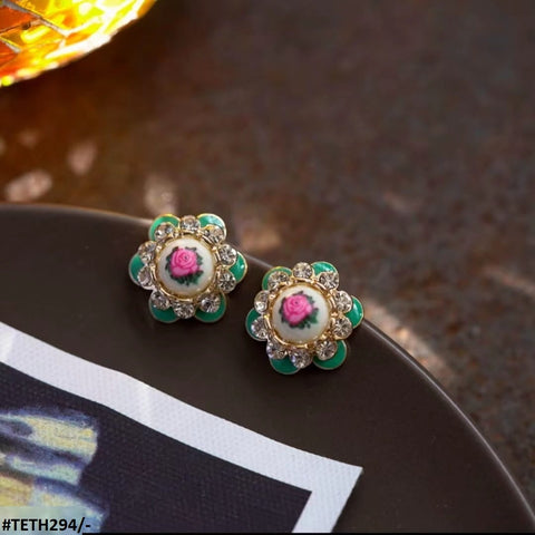 TETH294 SKM Painted Flower Stud Ear Tops Pair - TETH