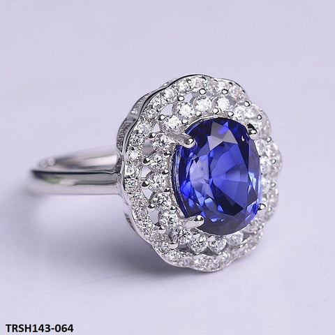 TRSH143 KRL Blue Oval Flower Adjustable Ring - TRSH