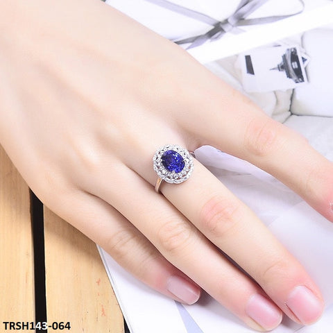 TRSH143 KRL Blue Oval Flower Adjustable Ring - TRSH