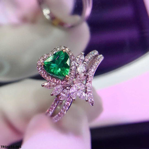 TRSH155 KRL Layer Green Heart Adjustable Ring - TRSH
