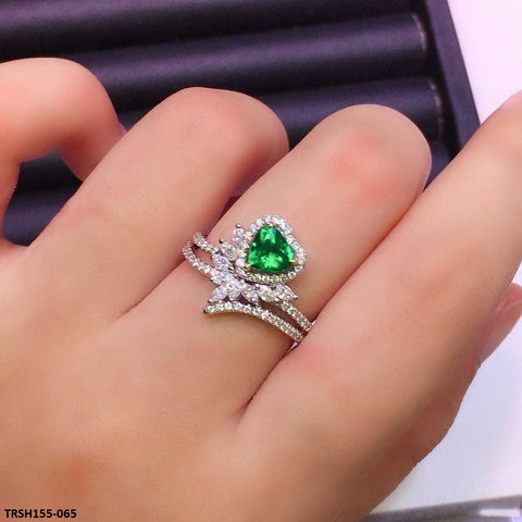 TRSH155 KRL Layer Green Heart Adjustable Ring - TRSH