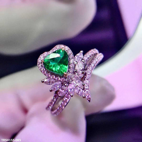 TRSH155 KRL Layer Green Heart Adjustable Ring - TRSH