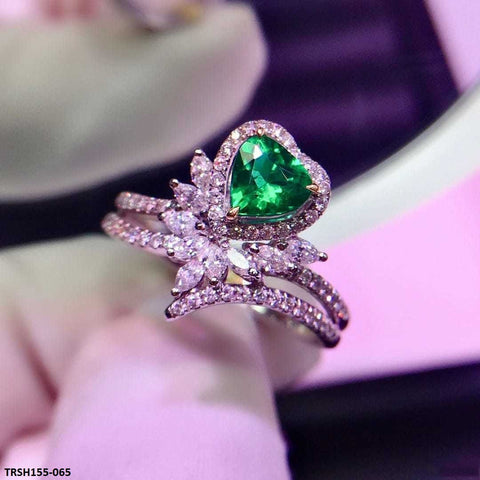 TRSH155 KRL Layer Green Heart Adjustable Ring - TRSH