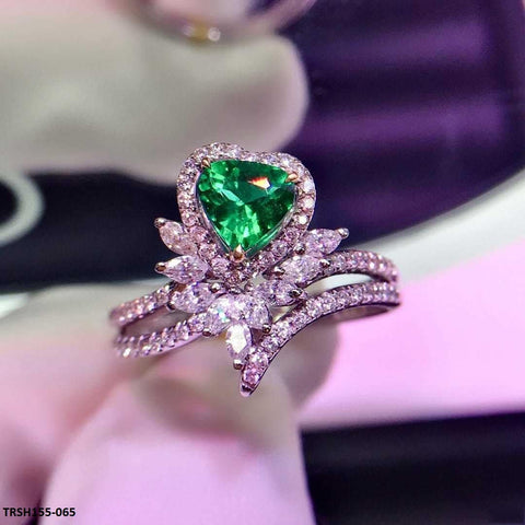 TRSH155 KRL Layer Green Heart Adjustable Ring - TRSH