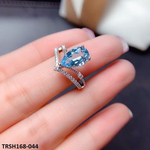 TRSH168 KRL Aqua Pear Crown Adjustable Ring - TRSH
