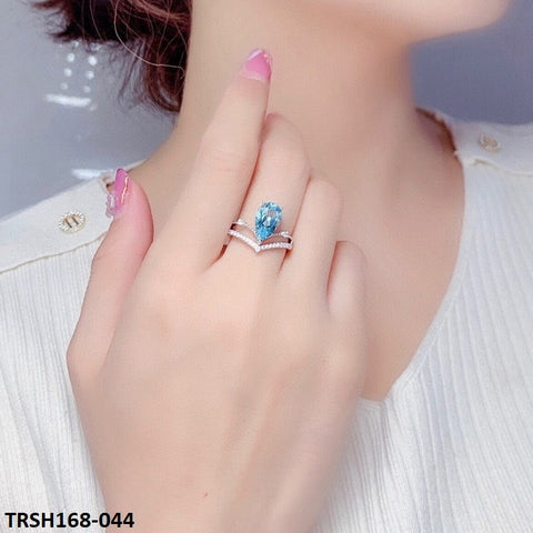 TRSH168 KRL Aqua Pear Crown Adjustable Ring - TRSH