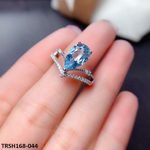TRSH168 KRL Aqua Pear Crown Adjustable Ring - TRSH