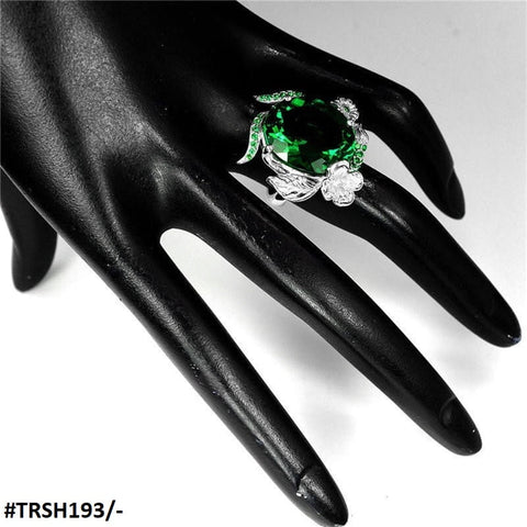 TRSH193 GWH Green Oval Flower Cathedral Ring - TRSH