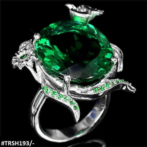 TRSH193 GWH Green Oval Flower Cathedral Ring - TRSH