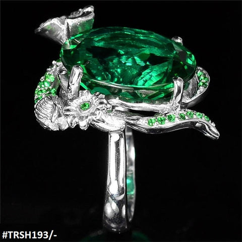 TRSH193 GWH Green Oval Flower Cathedral Ring - TRSH