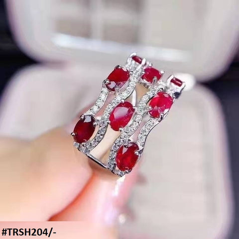 TRSH204 GWH Red Oval Layer Sterling Adjustable Ring - TRSH