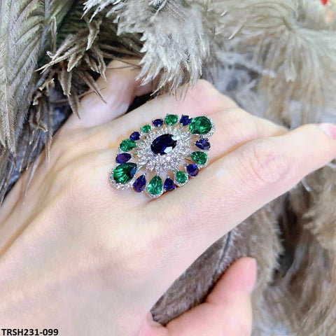 TRSH231 CJD Blue/Green Tear Cathedral Adjustable Ring - TRSH