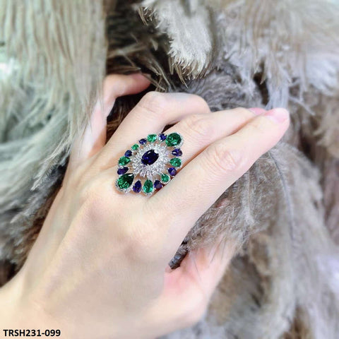 TRSH231 CJD Blue/Green Tear Cathedral Adjustable Ring - TRSH