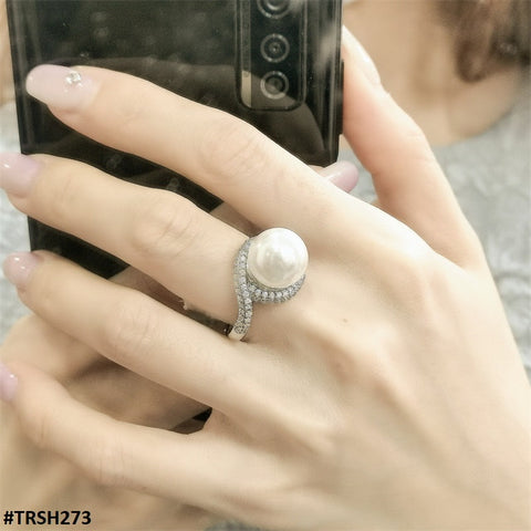 TRSH273 CJD  Imported Cathrdral Round Pearl Ring Adjustable - TRSH