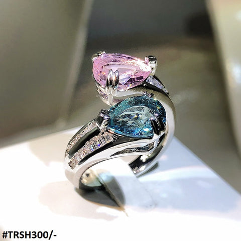 TRSH300 KYC Aqua/Pink Pear Adjustable Ring - TRSH