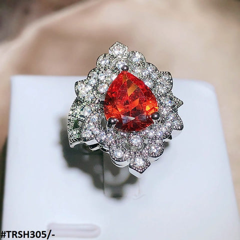 TRSH305 KYC Orange Zircon Flower Adjustable Ring - TRSH