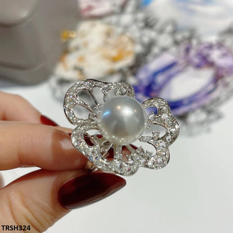 TRSH324 CJD Pearl Flower Adjustable Ring - TRSH