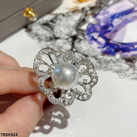 TRSH324 CJD Pearl Flower Adjustable Ring - TRSH