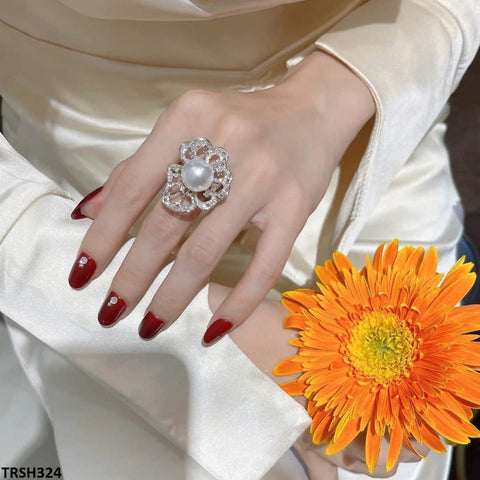 TRSH324 CJD Pearl Flower Adjustable Ring - TRSH