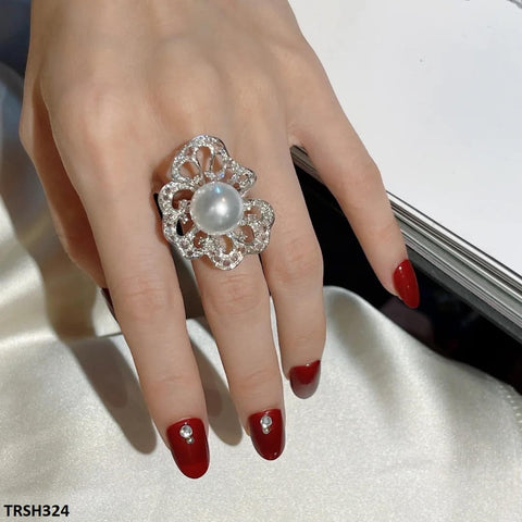 TRSH324 CJD Pearl Flower Adjustable Ring - TRSH